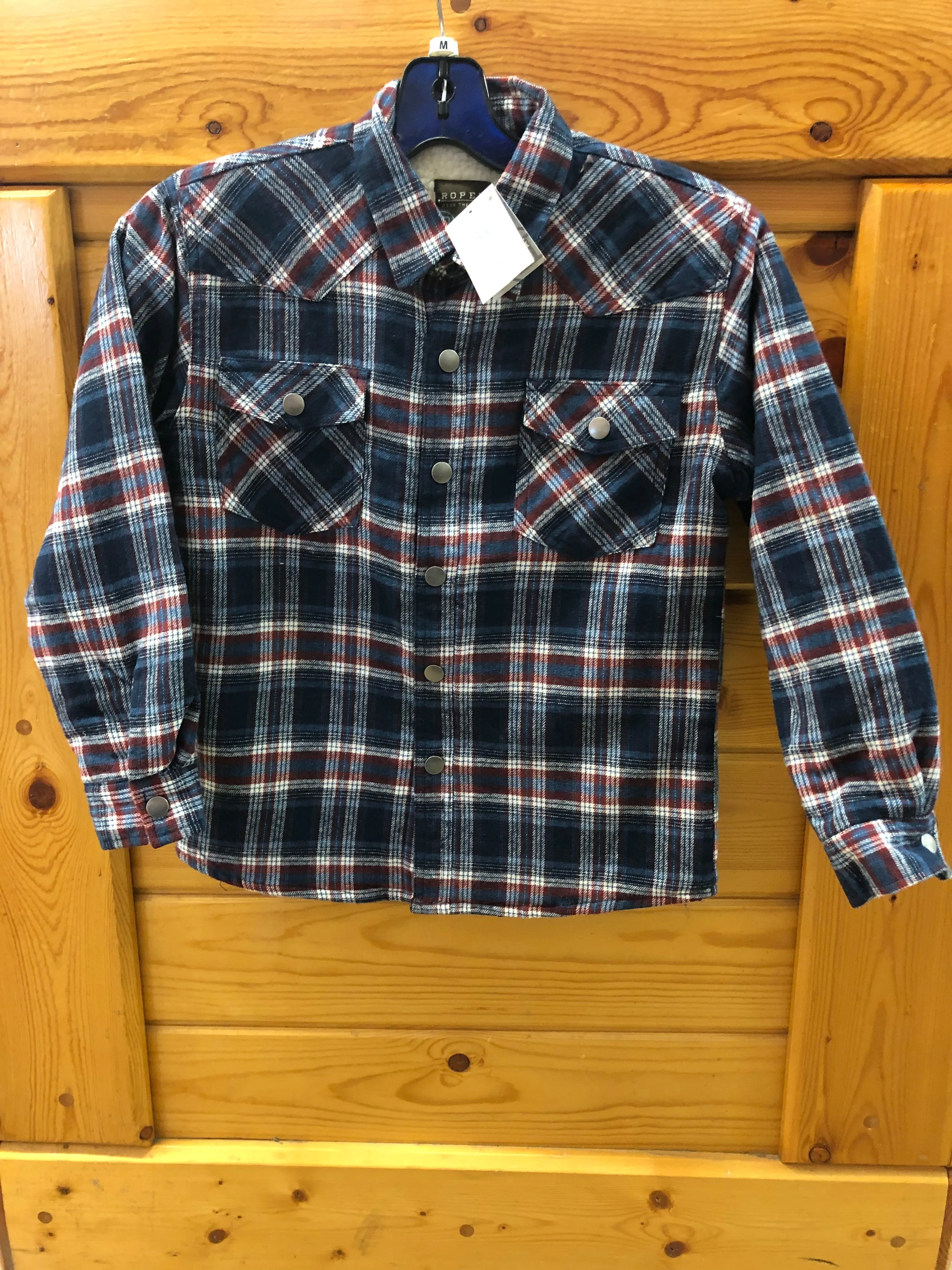 CL03-397-0119-1693-L-MutliClr Boys Roper Sherpa Lined Flannel Shirt w/Snaps