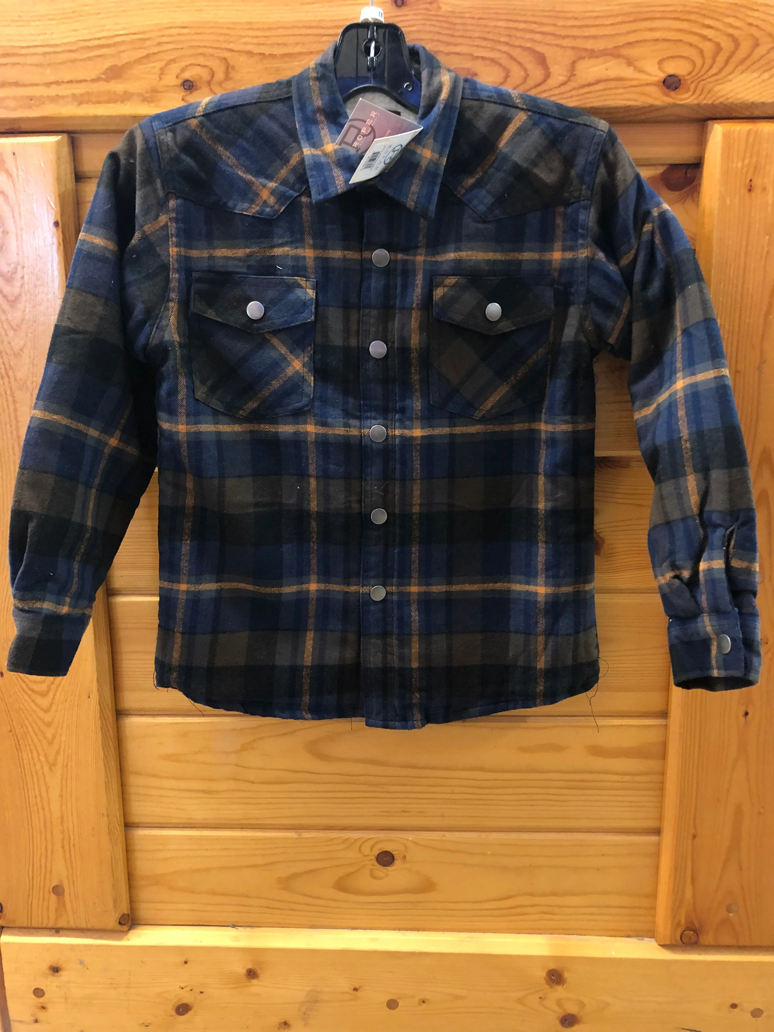 CL03-397-0119-1693-L-MutliClr Boys Roper Sherpa Lined Flannel Shirt w/Snaps