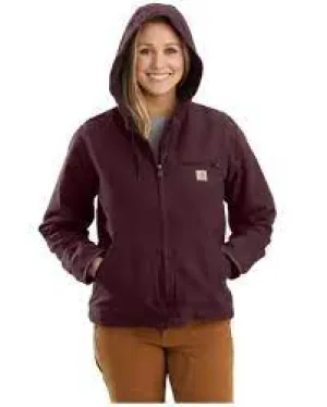 CL104292-S-Dp Wine Womens Carhartt LseFit WshDck Sherpa Lined