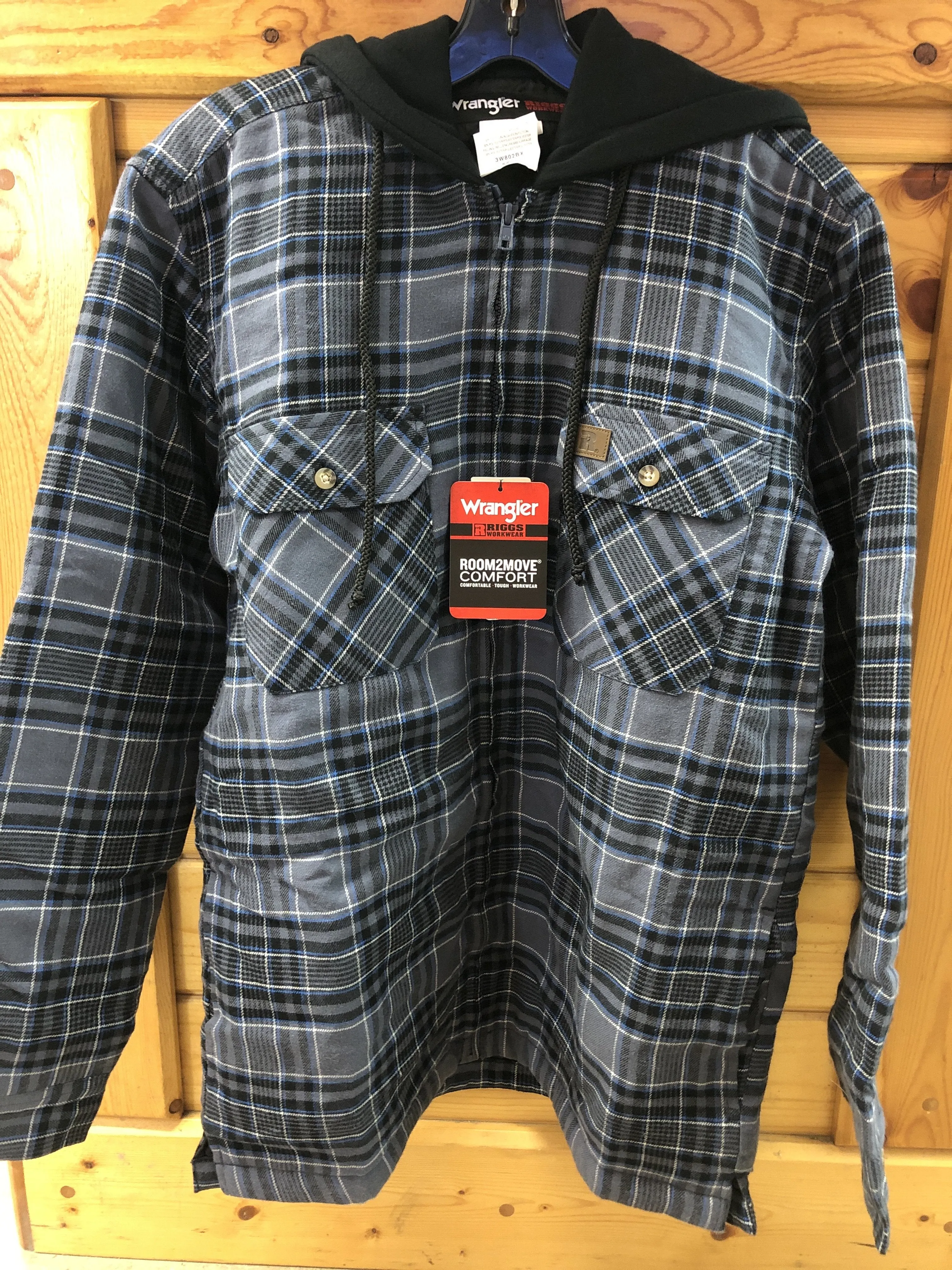 CL3W802-S-Blk/Nvy Wrangler Jacket Hooded Flannel Zip Front
