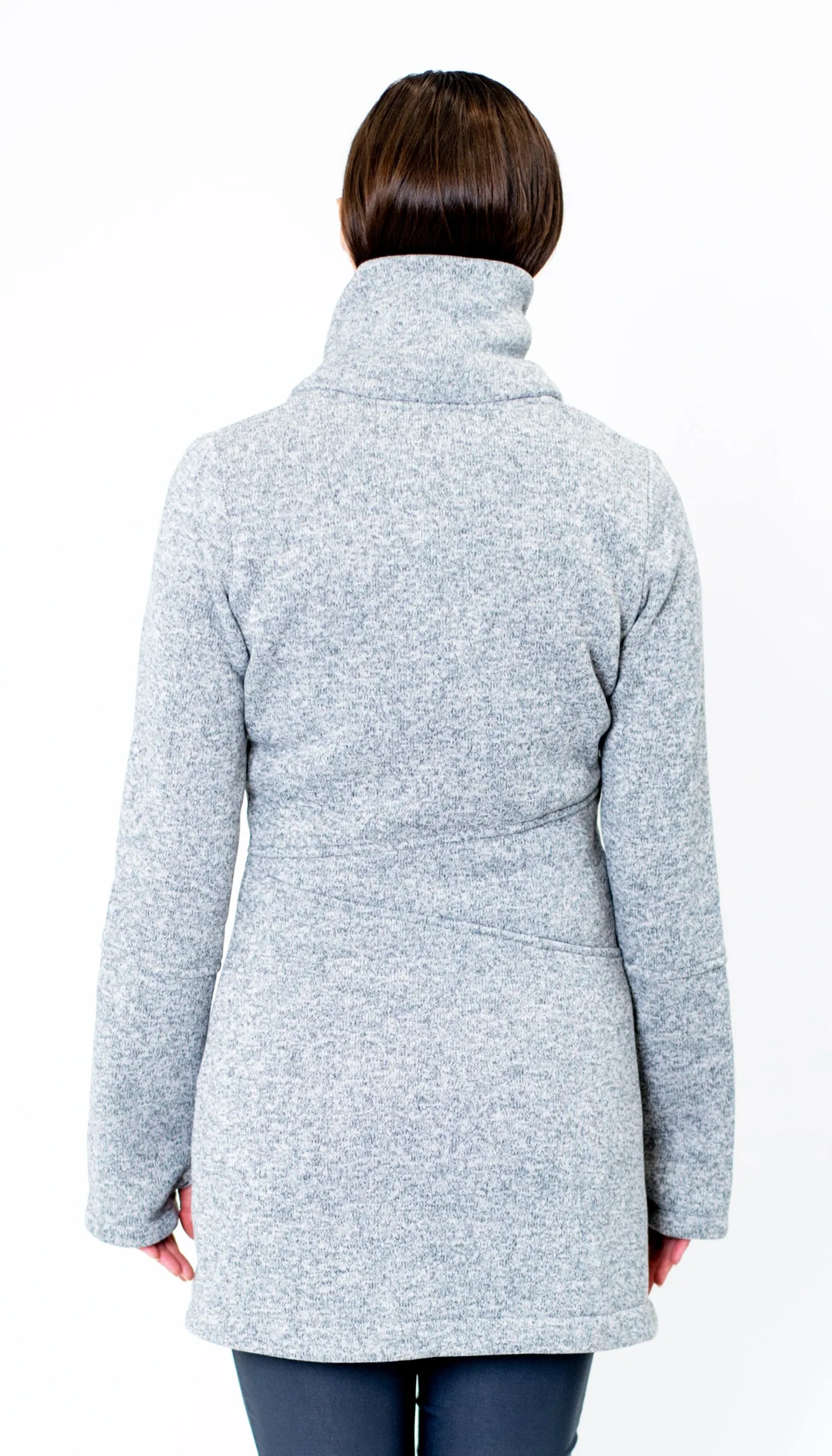 Classic Double Collar Wool Double Knit Sweater Jacket/ Ice Grey