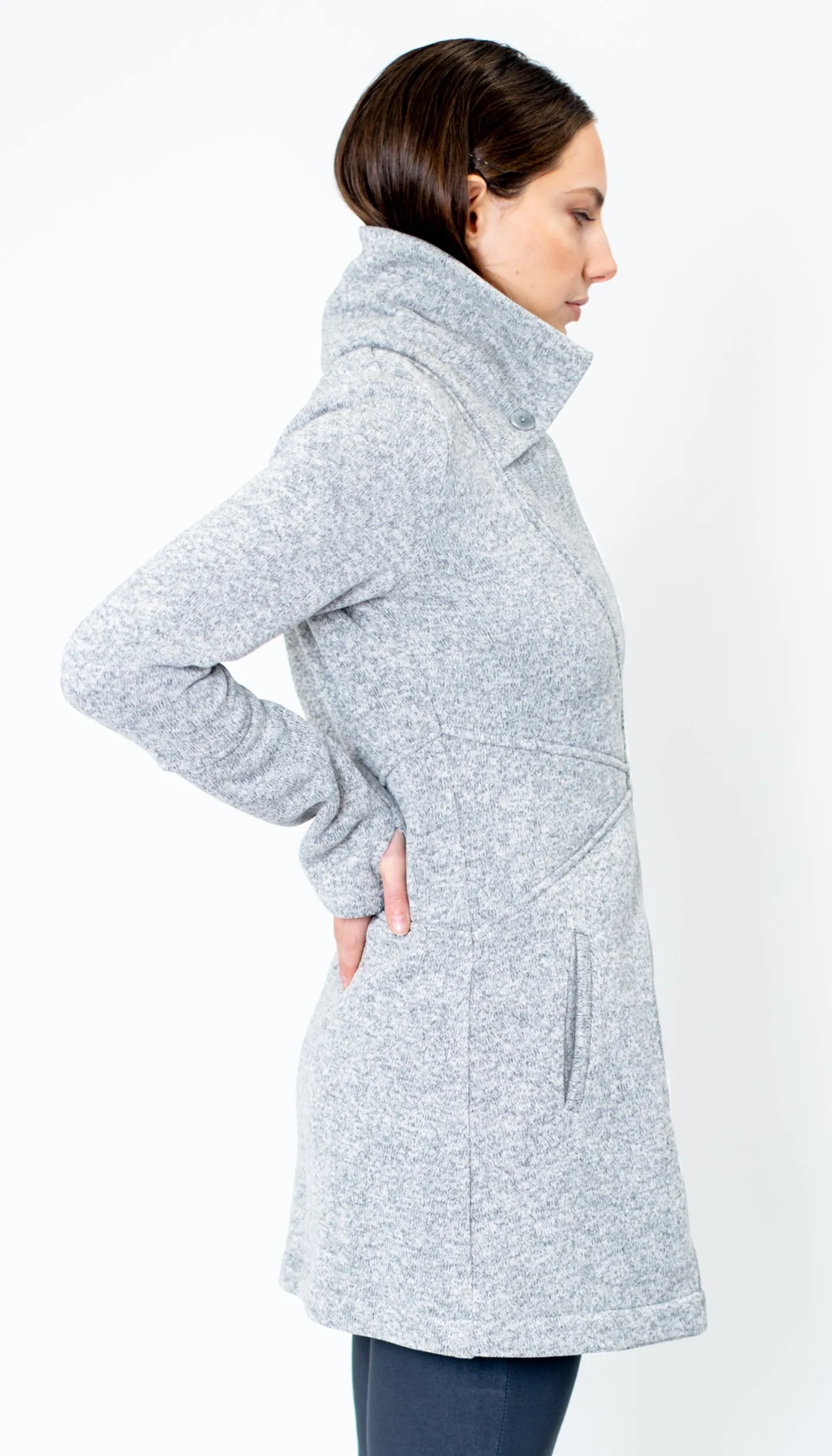 Classic Double Collar Wool Double Knit Sweater Jacket/ Ice Grey