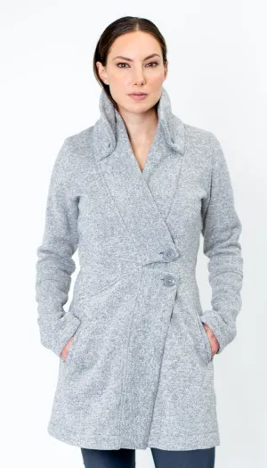 Classic Double Collar Wool Double Knit Sweater Jacket/ Ice Grey