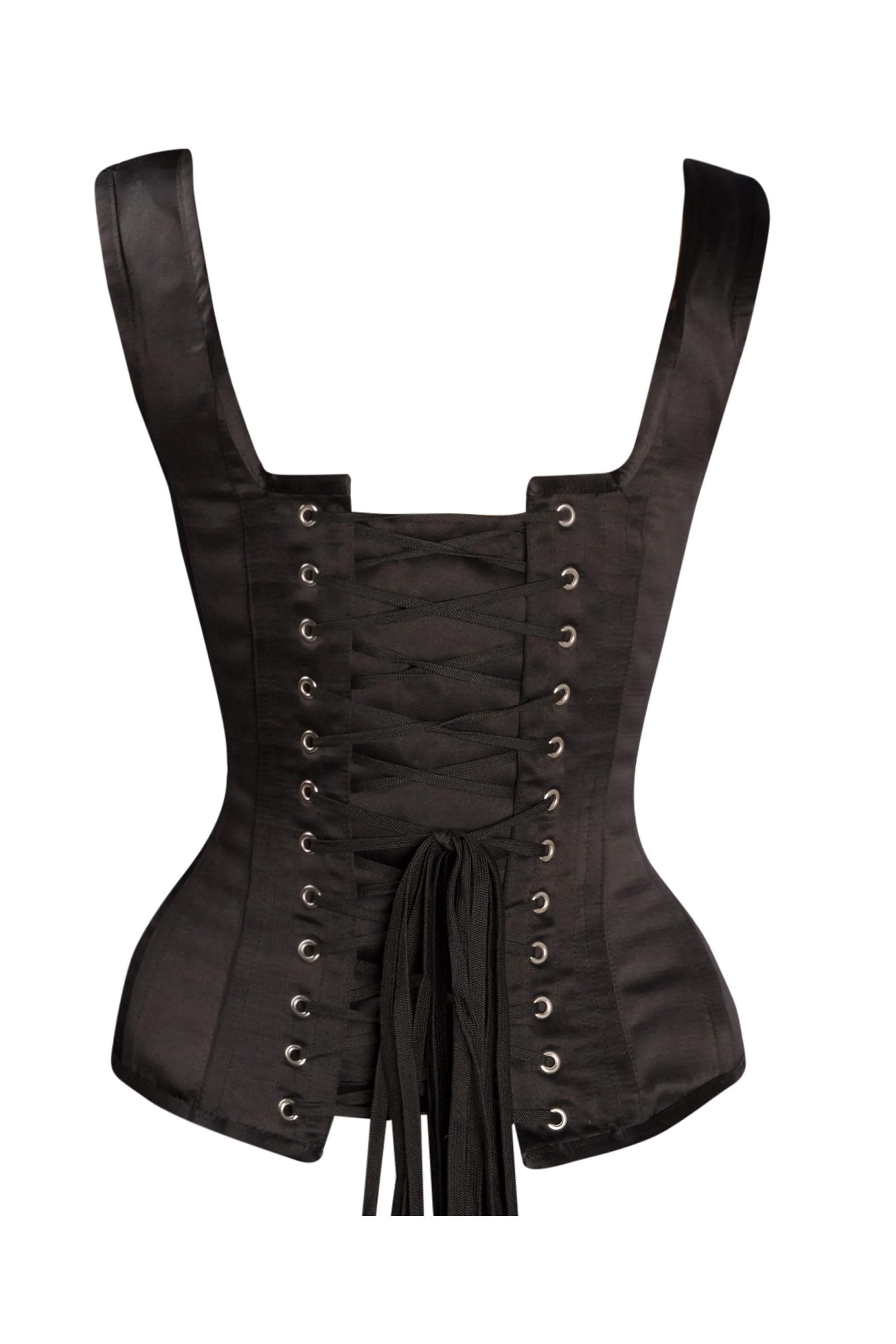Classic Waist Taming Black Satin Overbust With Straps