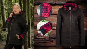 CLPF482-XS-Black Jacket Ladies Unsulated Ducktwil Plaid Cuffs