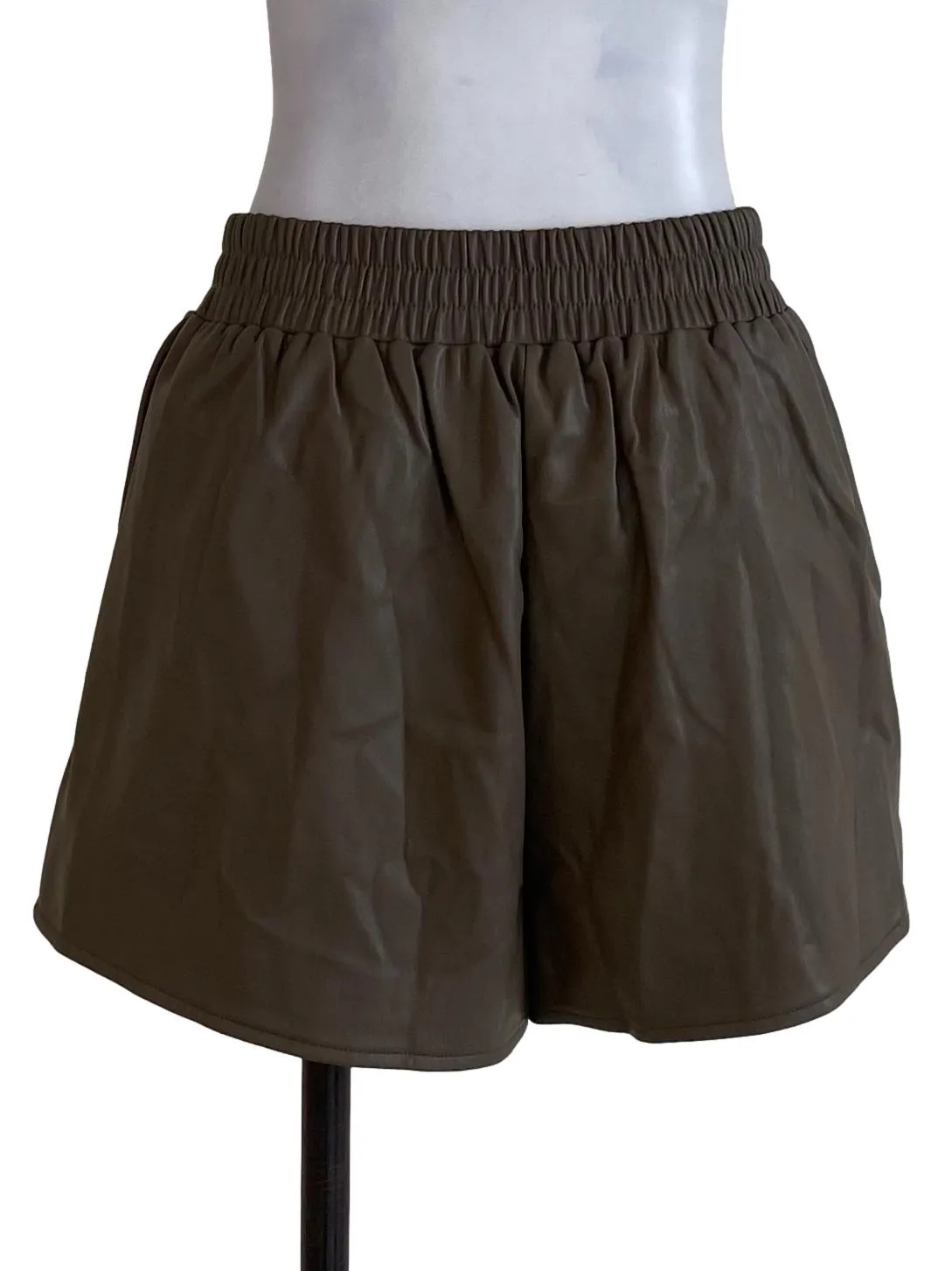 Coffee Plain Leather Shorts