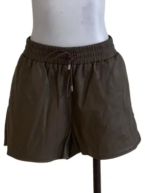 Coffee Plain Leather Shorts