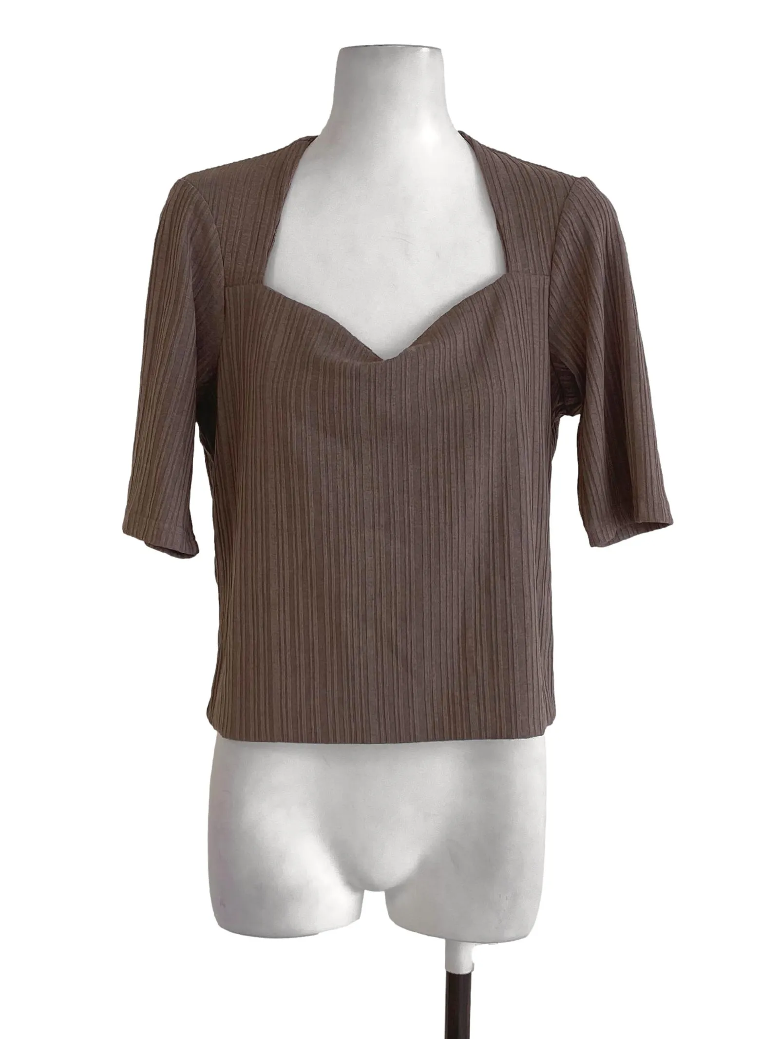 Coffee Ribbed Knit Crop Top