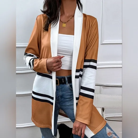 Color Wave Open Front Cardigan - Caramel