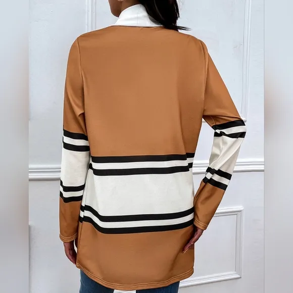 Color Wave Open Front Cardigan - Caramel