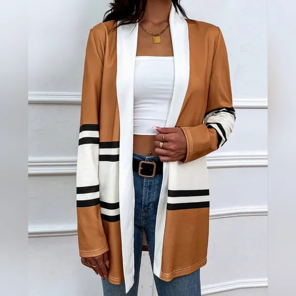 Color Wave Open Front Cardigan - Caramel