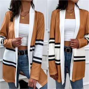 Color Wave Open Front Cardigan - Caramel