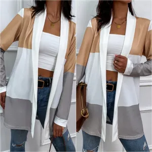 Color Wave Open Front Cardigan - Gray