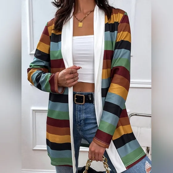 Color Wave Open Front Cardigan - Matcha
