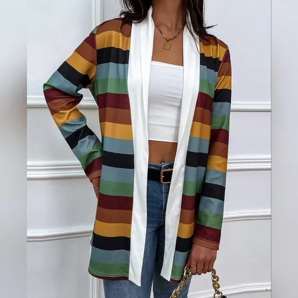 Color Wave Open Front Cardigan - Matcha