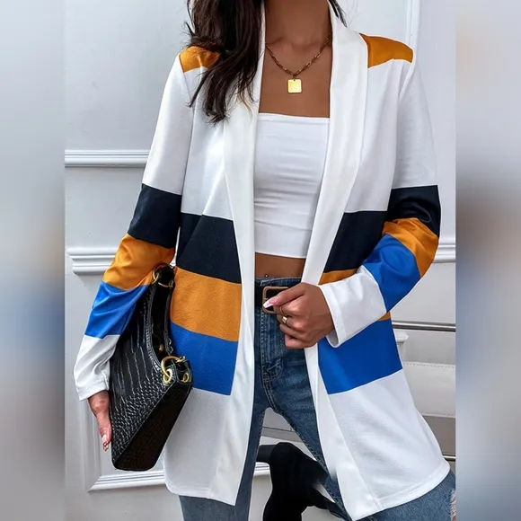 Color Wave Open Front Cardigan - Mustard