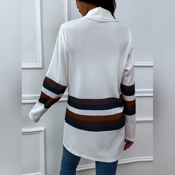 Color Wave Open Front Cardigan - White