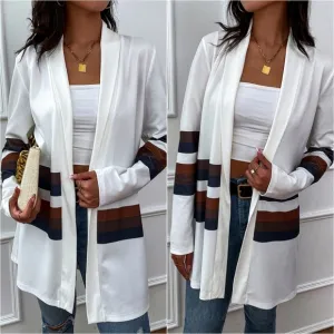 Color Wave Open Front Cardigan - White