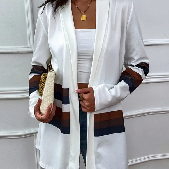 Color Wave Open Front Cardigan - White