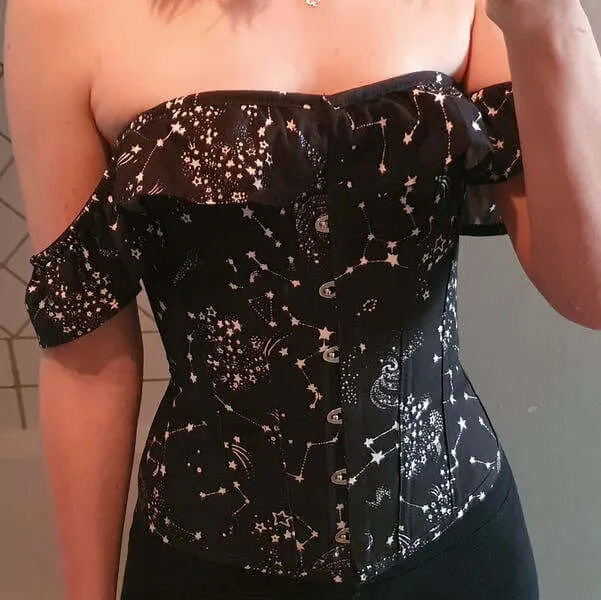 Cotton Astronomy Print Sleeved Corset Top