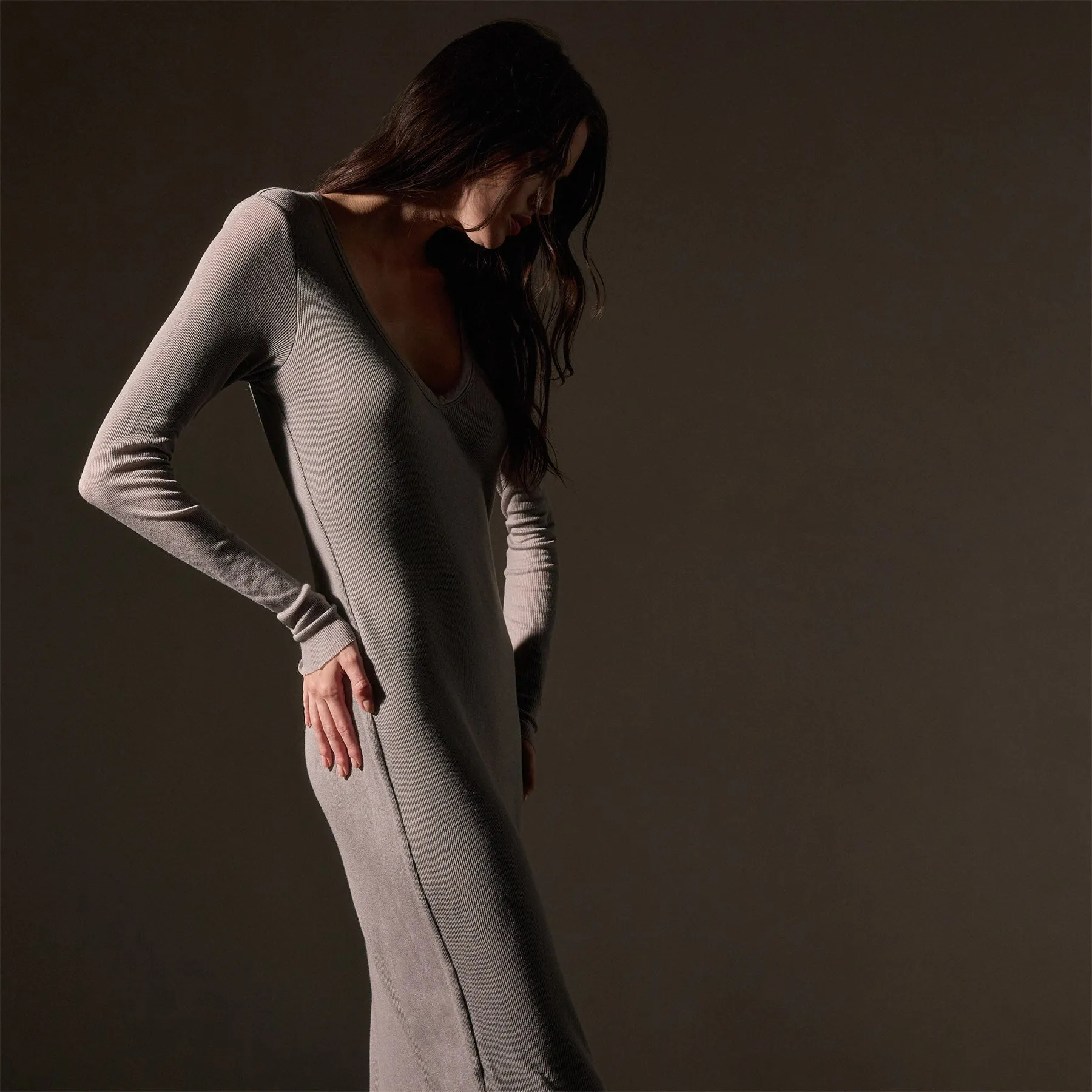 Cotton Cashmere Blend Rib Deep V Neck - Dapple