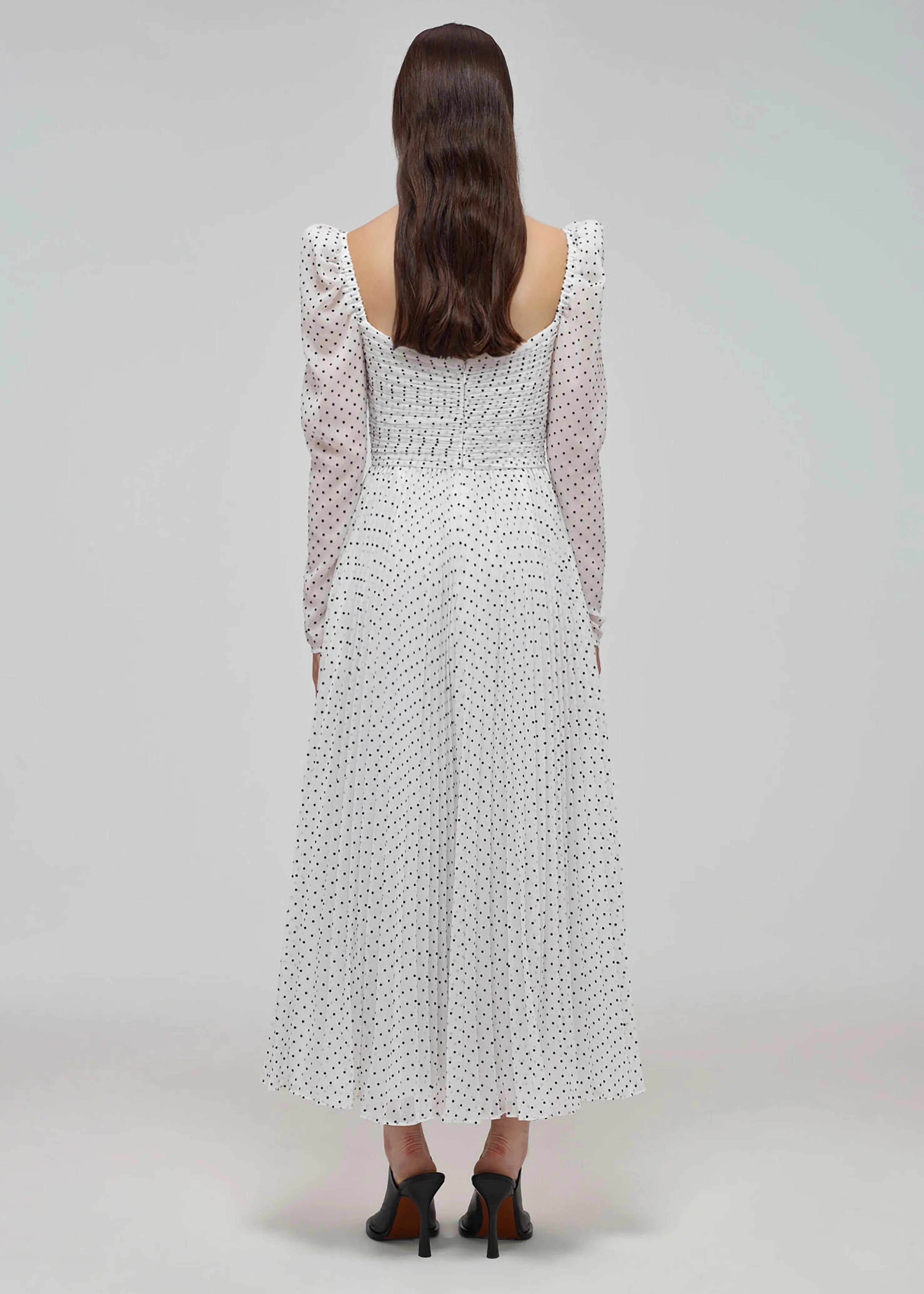 Crinkle Chiffon Dot Midi Dress (White)