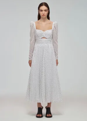 Crinkle Chiffon Dot Midi Dress (White)