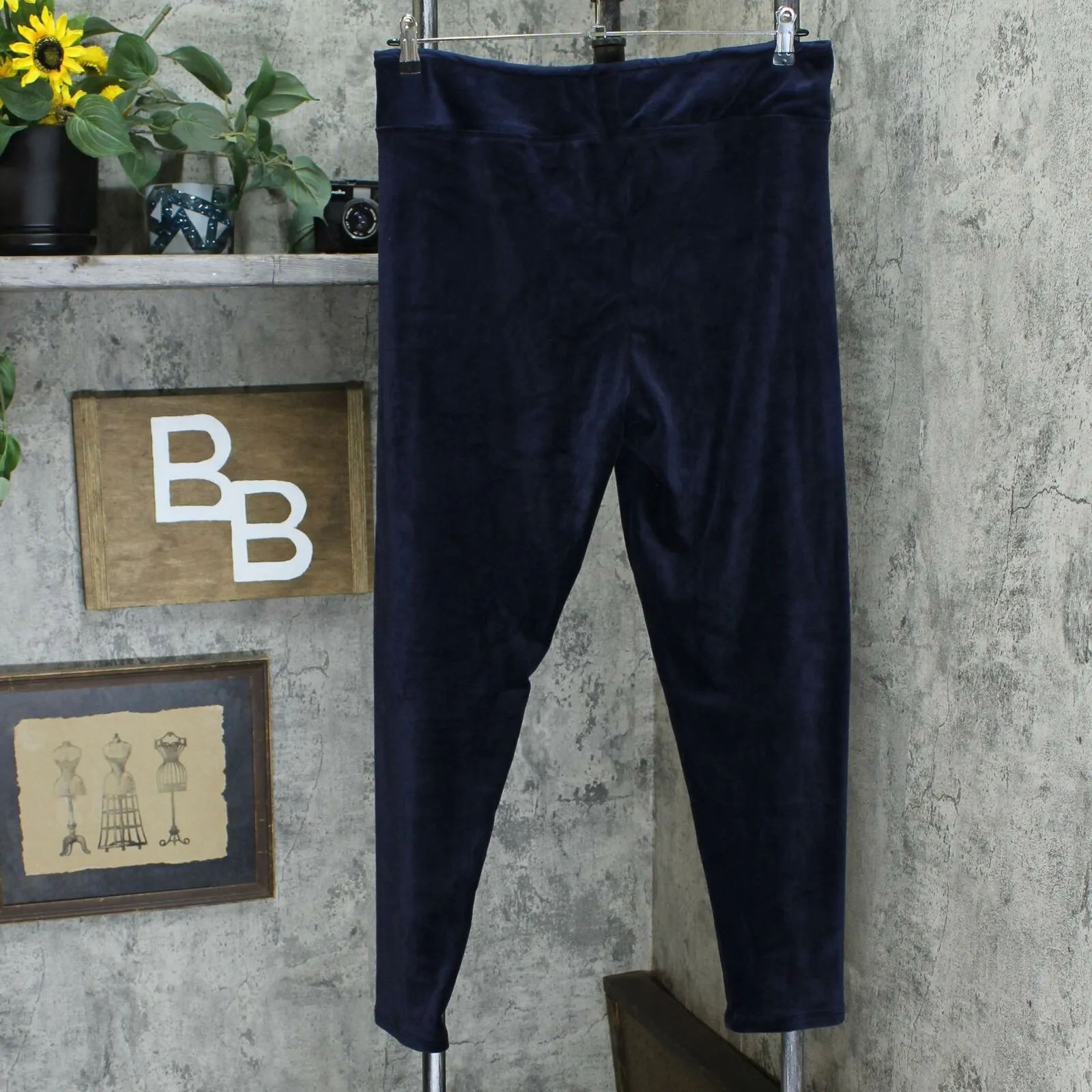 Cuddl Duds Women's Double Plush Velour Leggings Nocturne Navy XL