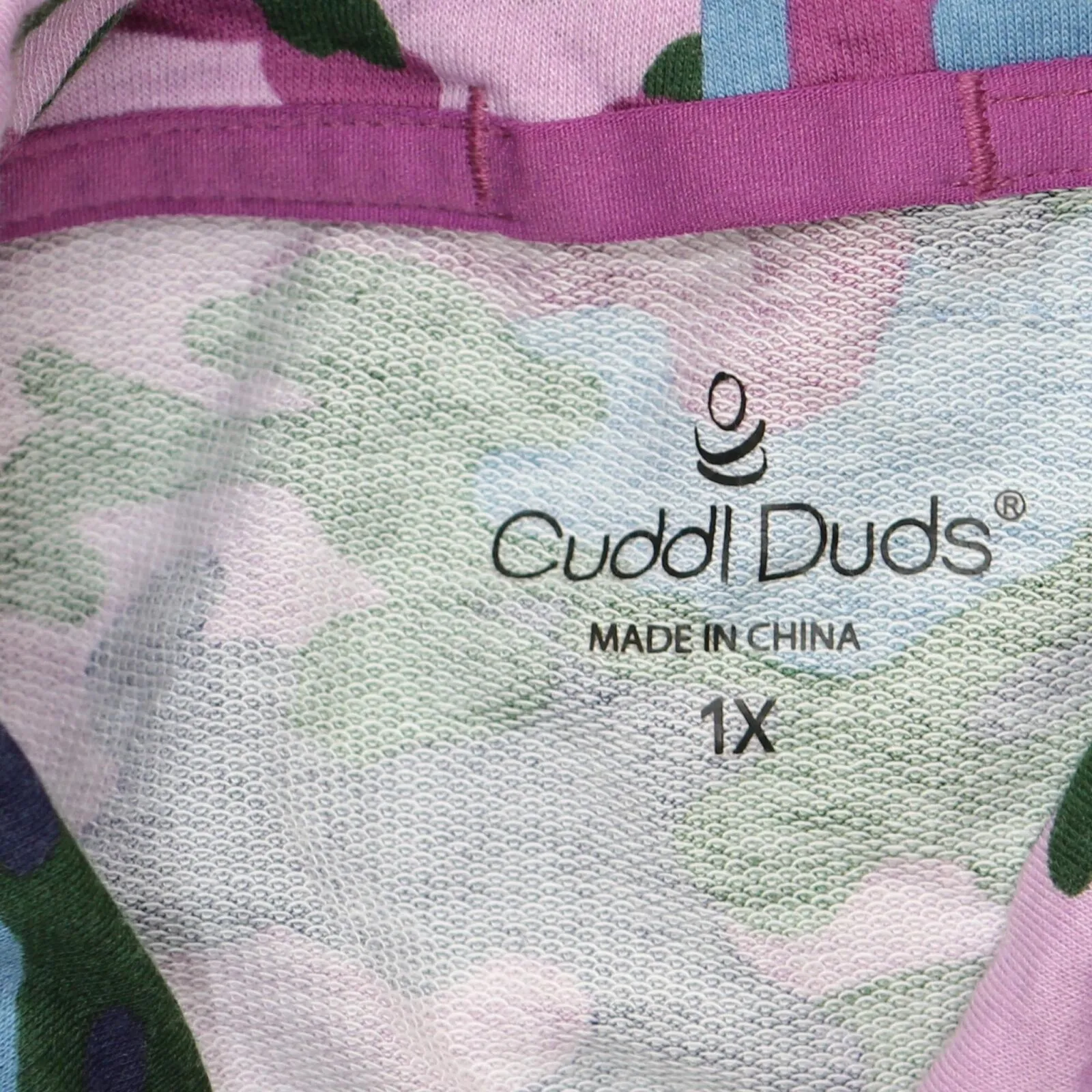 Cuddl Duds Womens French Terry Full Zip Plus Size Sweatshirt Purple Camo 1X