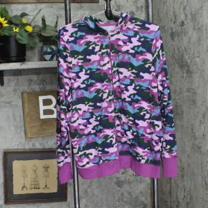 Cuddl Duds Womens French Terry Full Zip Plus Size Sweatshirt Purple Camo 1X