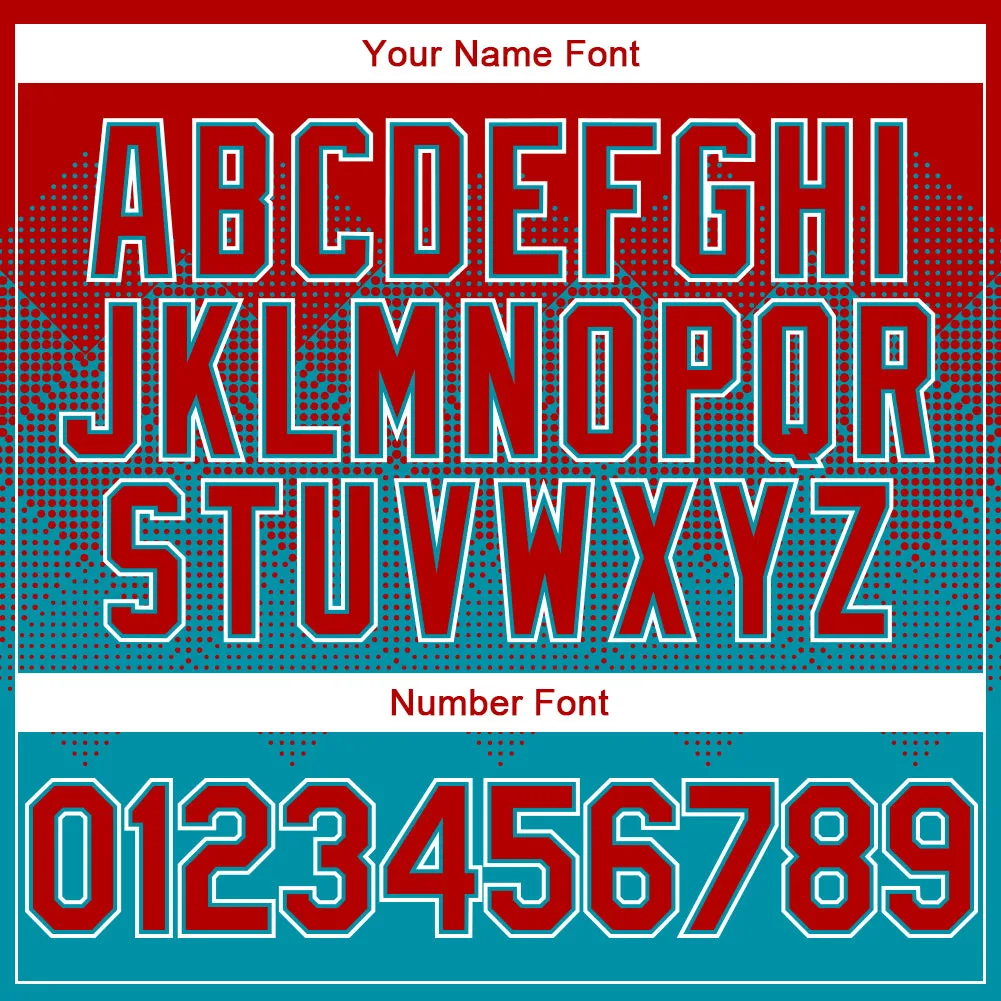 Custom Red Teal-White Gradient Square Shape 3D Pattern Design Bomber Full-Snap Varsity Letterman Hoodie Jacket