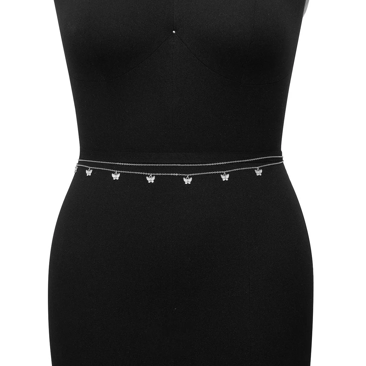 Dainty Layered Butterfly Tassel Waist Chain Set