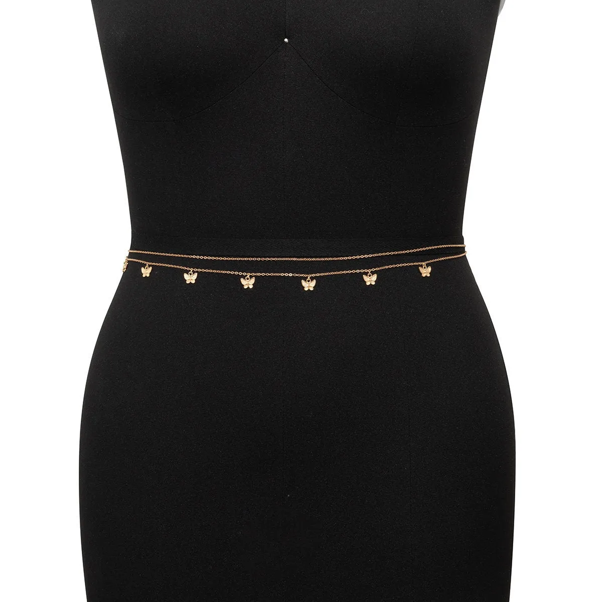 Dainty Layered Butterfly Tassel Waist Chain Set