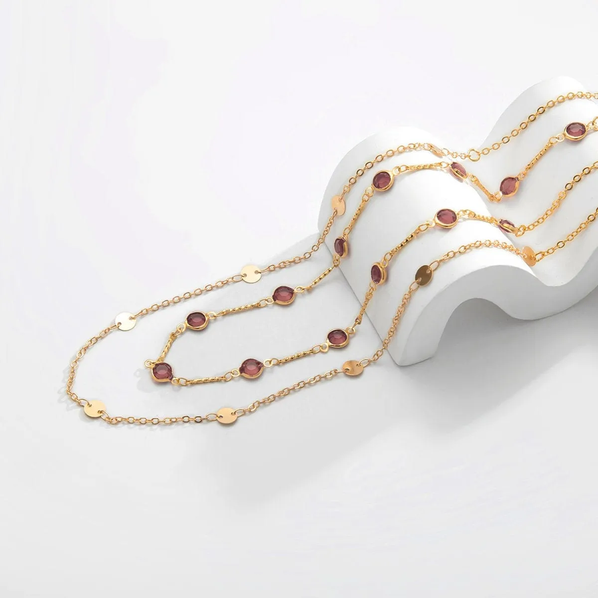 Dainty Layered Colorful Cubic Zirconia Sequins Charm Belly Chain Set