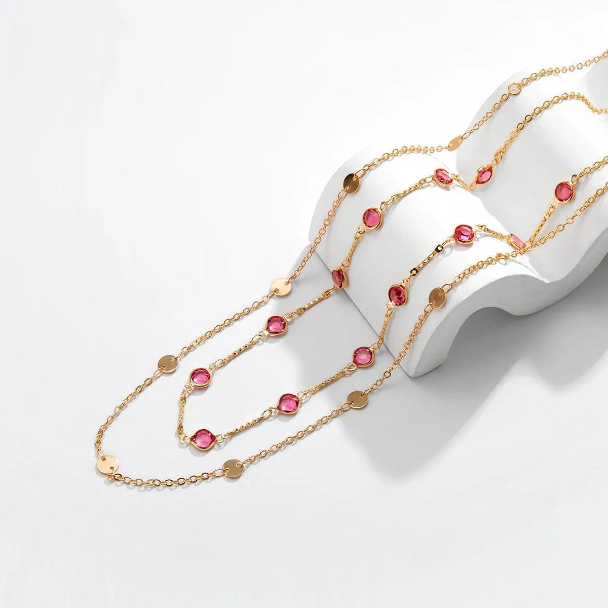 Dainty Layered Colorful Cubic Zirconia Sequins Charm Belly Chain Set