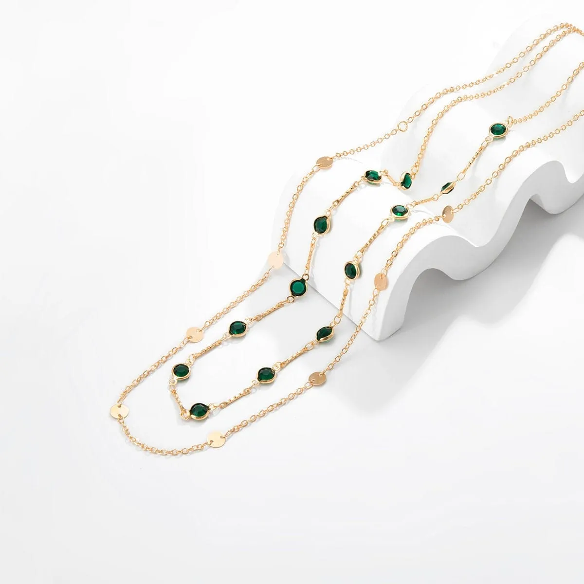 Dainty Layered Colorful Cubic Zirconia Sequins Charm Belly Chain Set