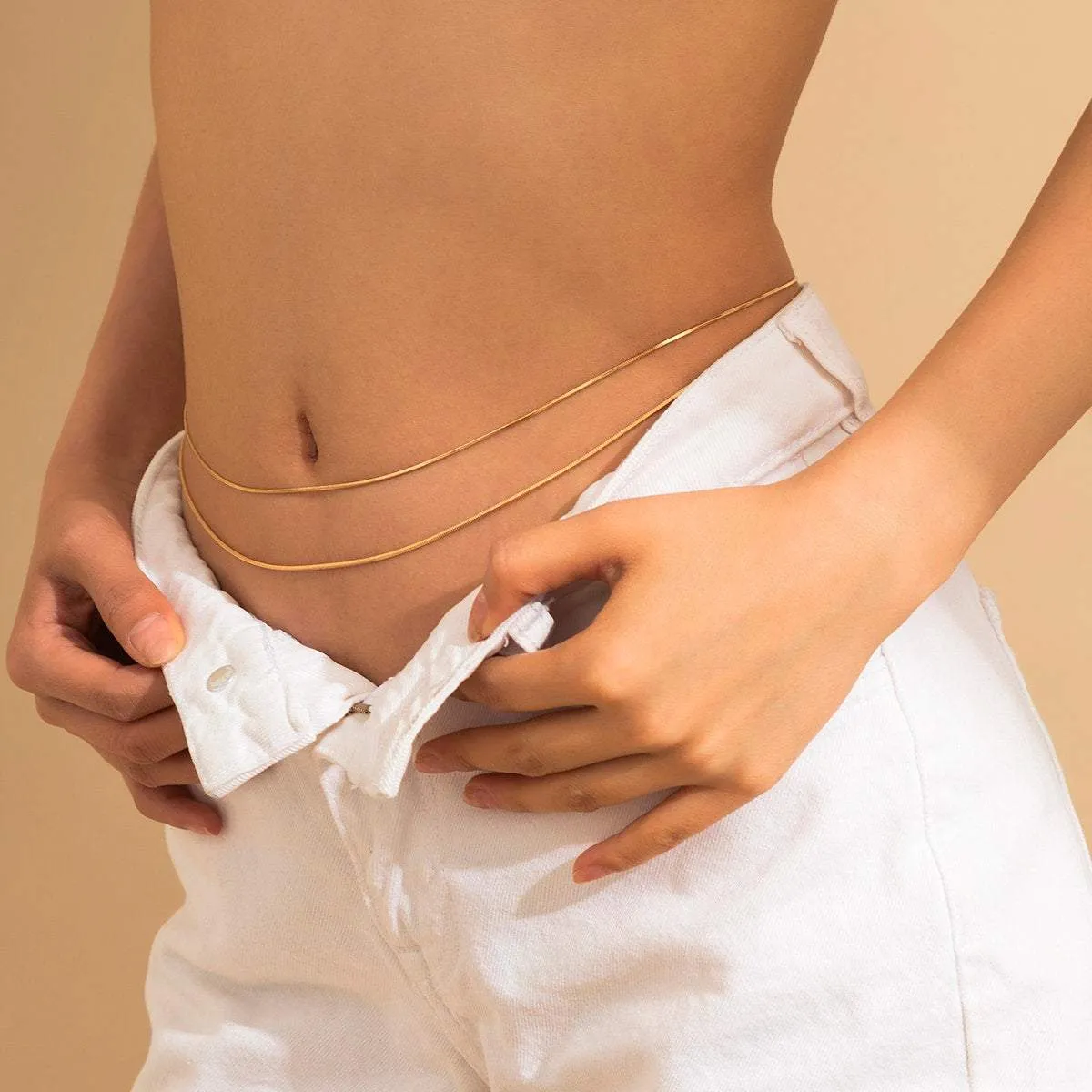 Dainty Layered Gold Silver Tone Snake Waist Chain