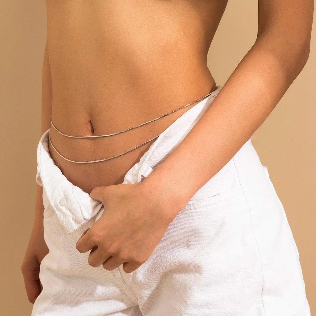 Dainty Layered Gold Silver Tone Snake Waist Chain