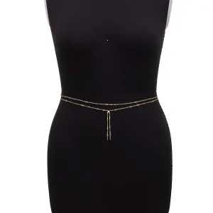 Dainty Layered Rhinestone Charm Tassel Belly Chain Set