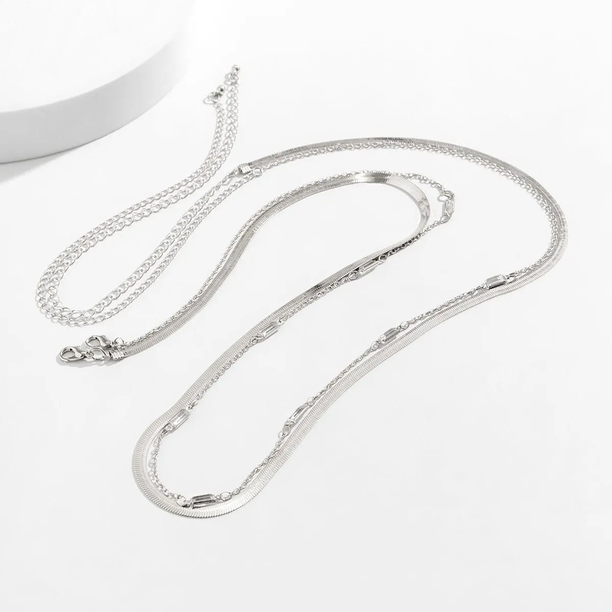 Dainty Layered Rhinestone Herringbone Belly Chain Set