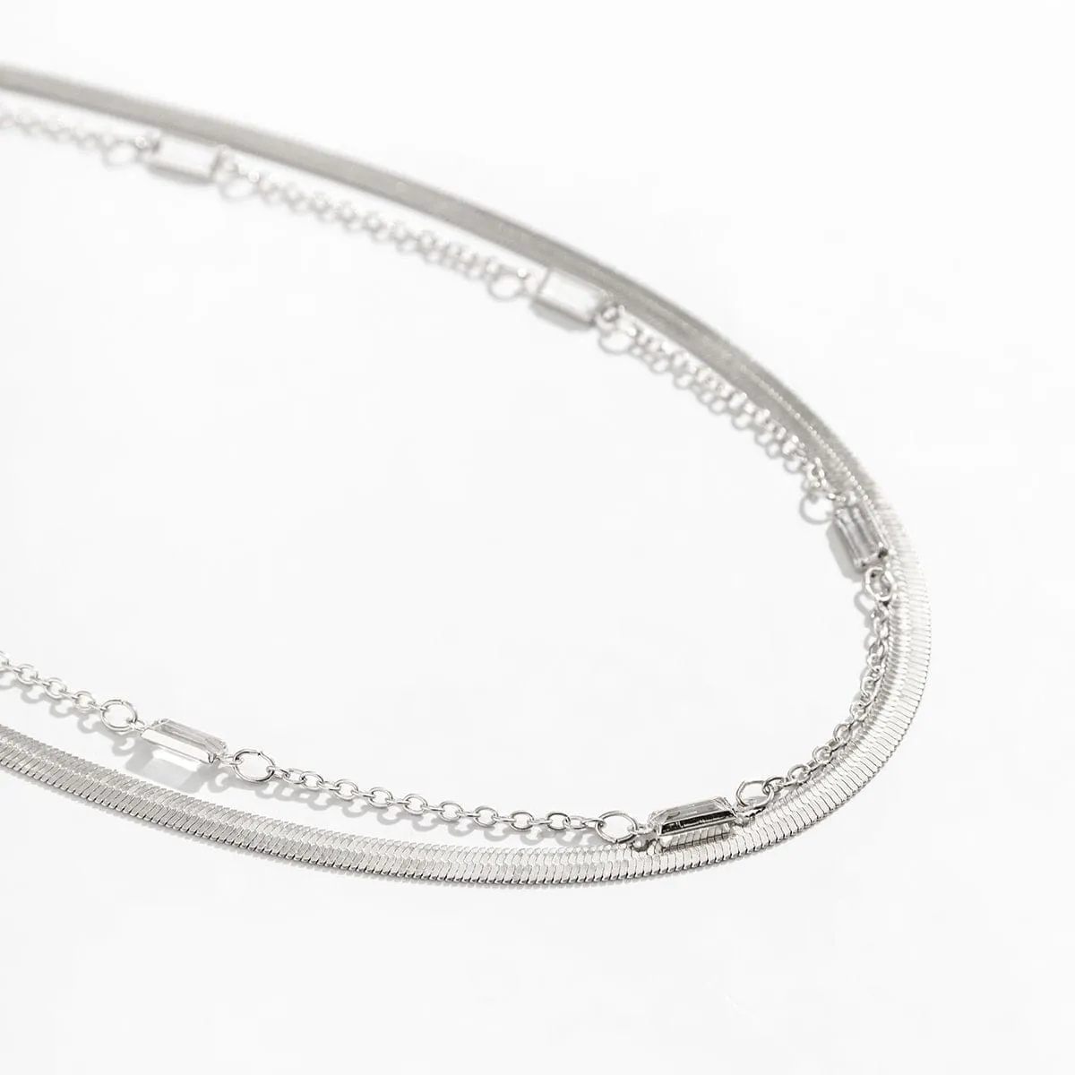 Dainty Layered Rhinestone Herringbone Belly Chain Set