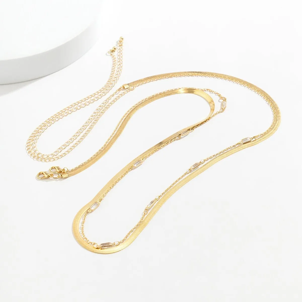 Dainty Layered Rhinestone Herringbone Belly Chain Set