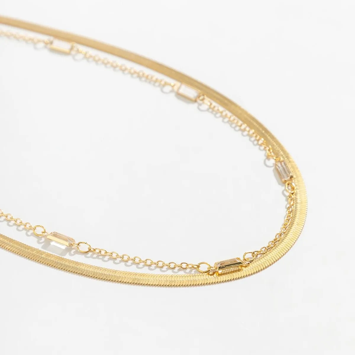 Dainty Layered Rhinestone Herringbone Belly Chain Set