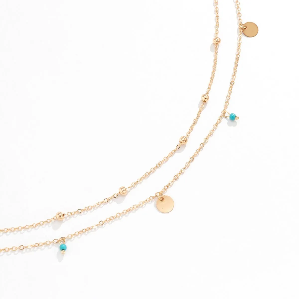 Dainty Layered Turquoise Sequins Tassel Saturn Belly Chain Set