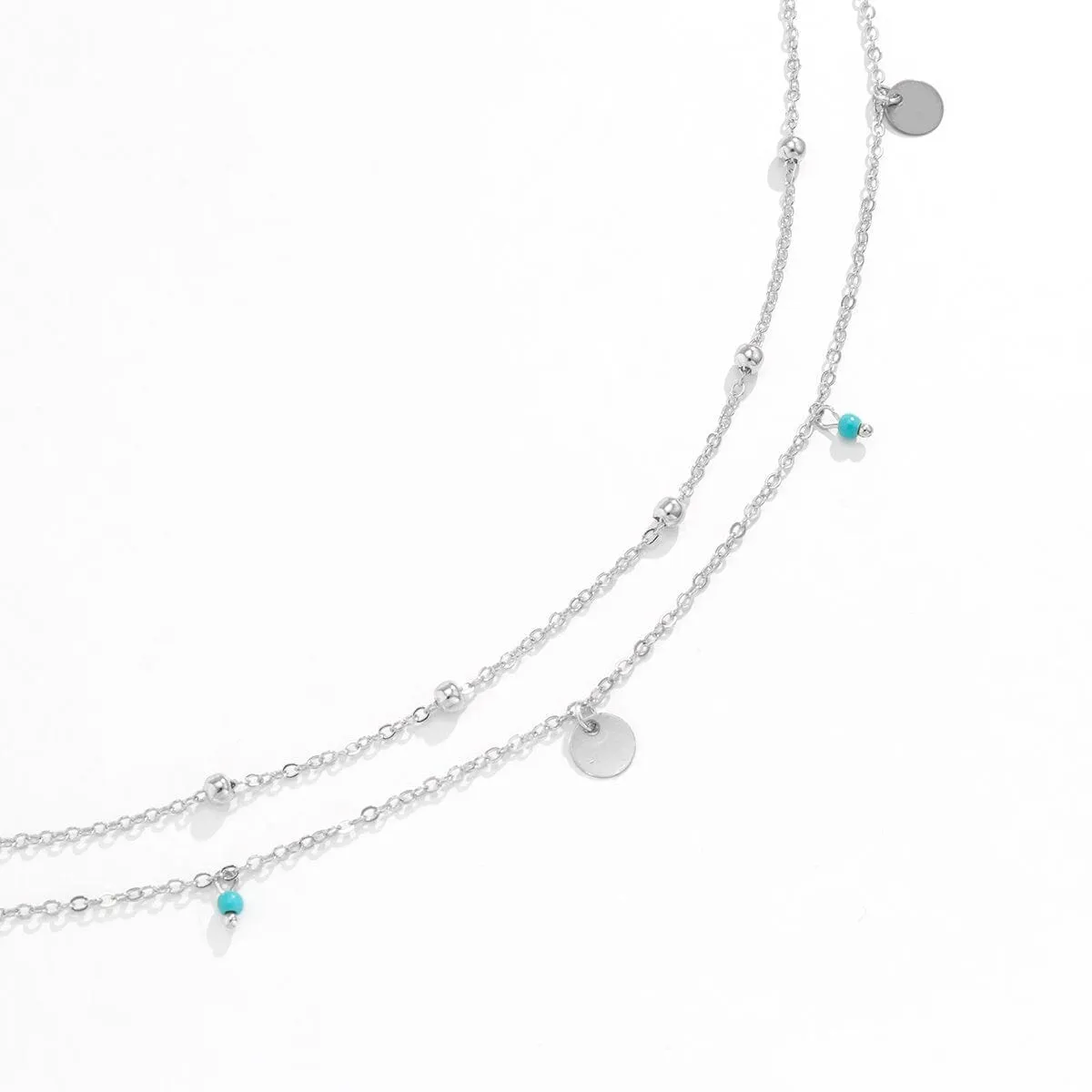 Dainty Layered Turquoise Sequins Tassel Saturn Belly Chain Set