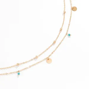 Dainty Layered Turquoise Sequins Tassel Saturn Belly Chain Set