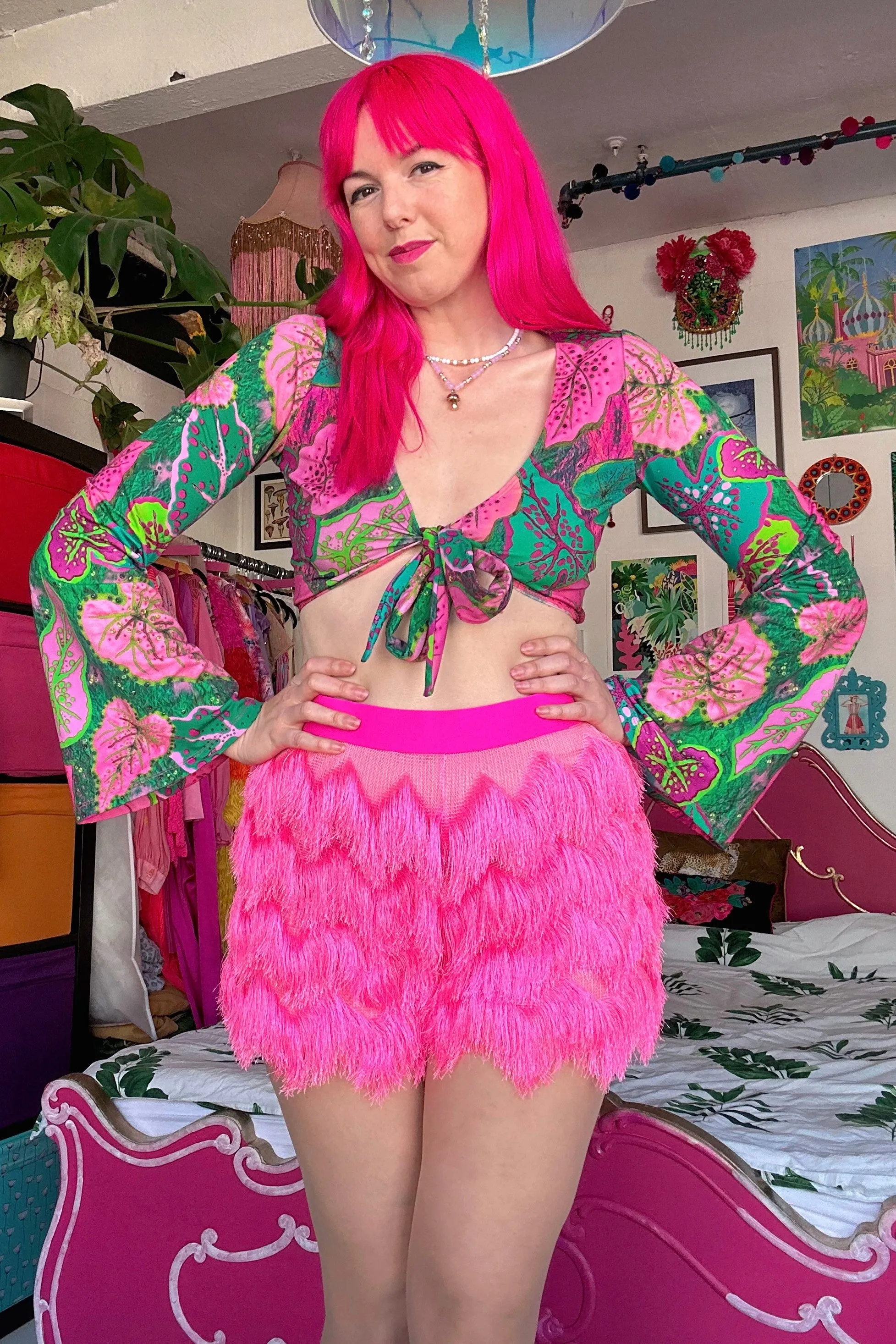 Dallas Fringed Hot Pants in Hot Pink and Neon Yellow