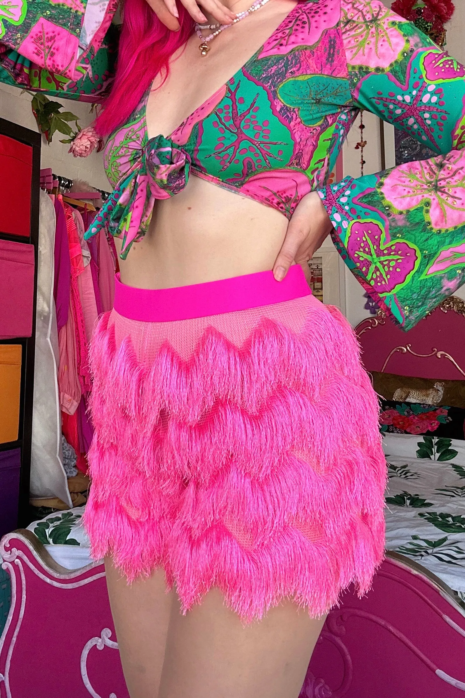 Dallas Fringed Hot Pants in Hot Pink and Neon Yellow