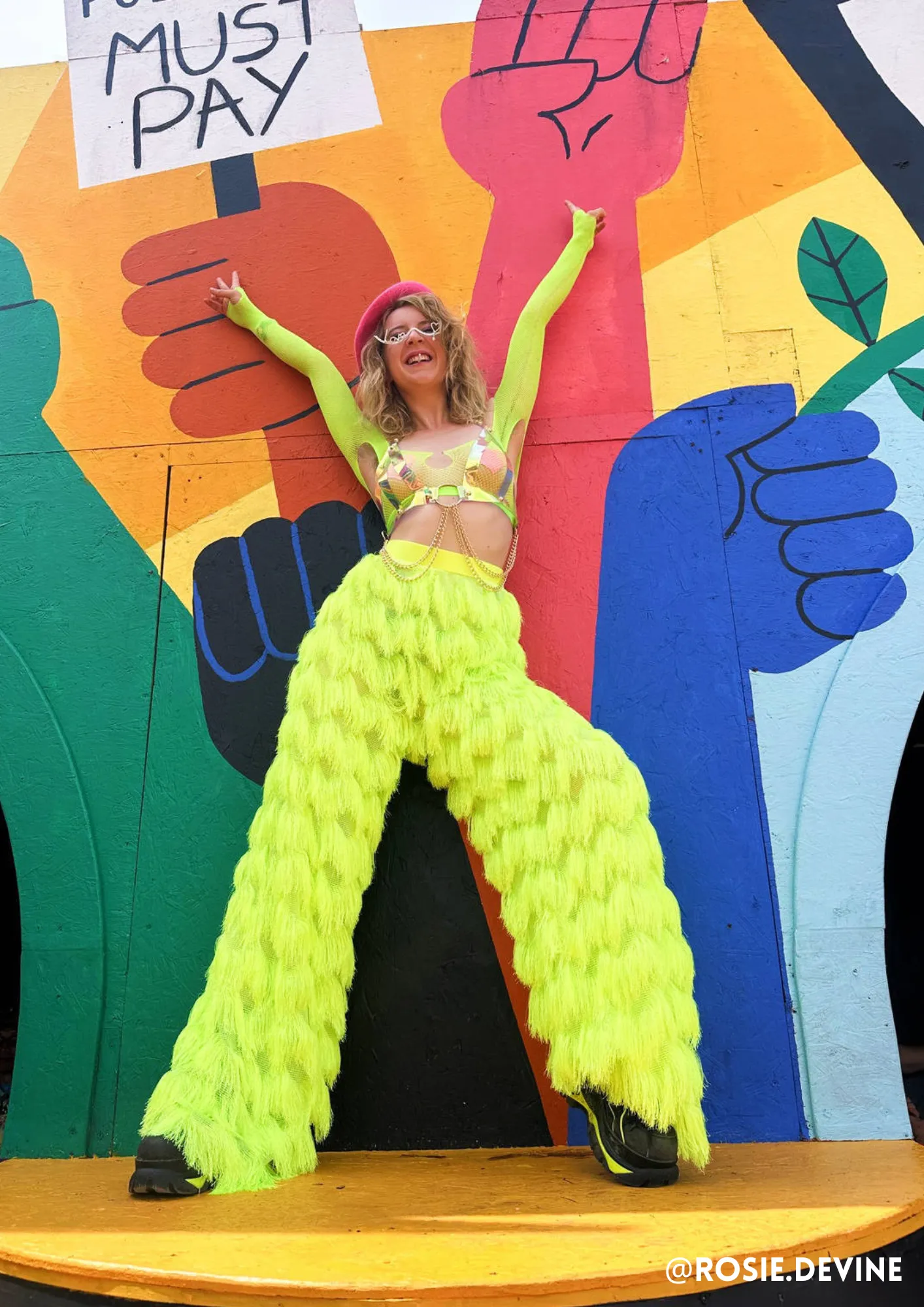 Dallas Fringed Hot Pants in Hot Pink and Neon Yellow