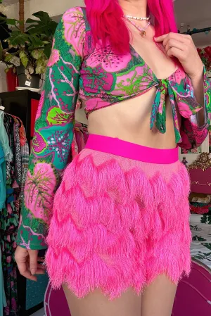 Dallas Fringed Hot Pants in Hot Pink and Neon Yellow